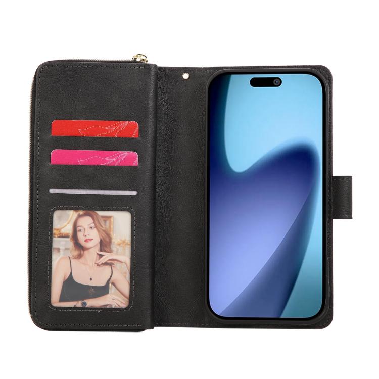 For iPhone 17 Pro 9 Card Slots Zipper Wallet Bag Leather Phone Case