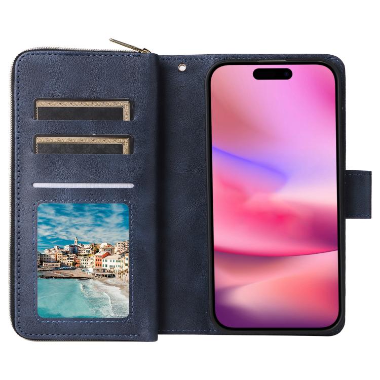 For iPhone 17 9 Card Slots Zipper Wallet Bag Leather Phone Case