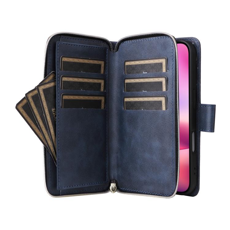 For iPhone 17 9 Card Slots Zipper Wallet Bag Leather Phone Case