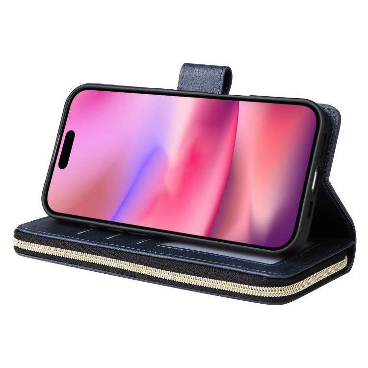 For iPhone 17 9 Card Slots Zipper Wallet Bag Leather Phone Case