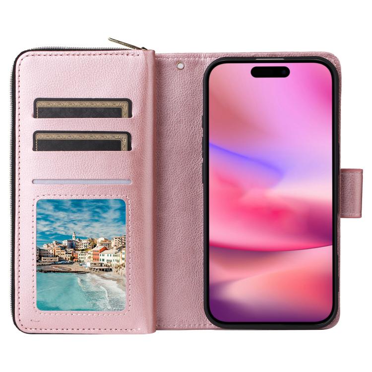 For iPhone 17 9 Card Slots Zipper Wallet Bag Leather Phone Case