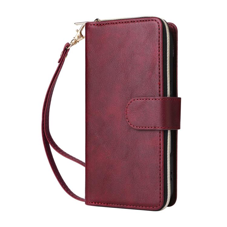 For iPhone 17 9 Card Slots Zipper Wallet Bag Leather Phone Case