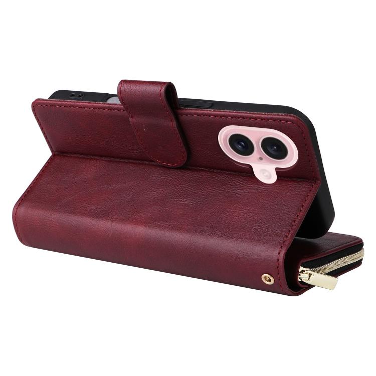 For iPhone 17 9 Card Slots Zipper Wallet Bag Leather Phone Case