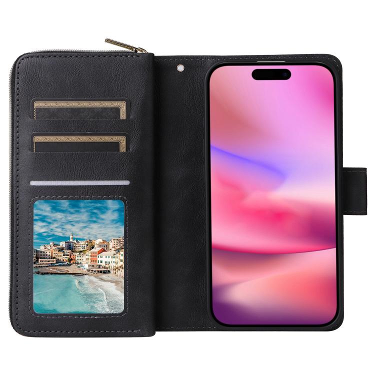 For iPhone 17 9 Card Slots Zipper Wallet Bag Leather Phone Case