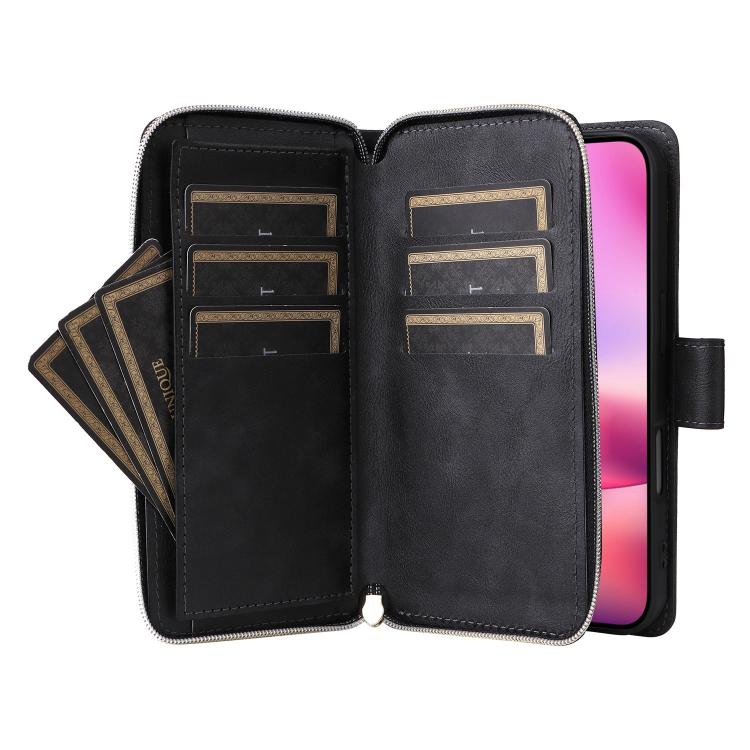 For iPhone 17 9 Card Slots Zipper Wallet Bag Leather Phone Case