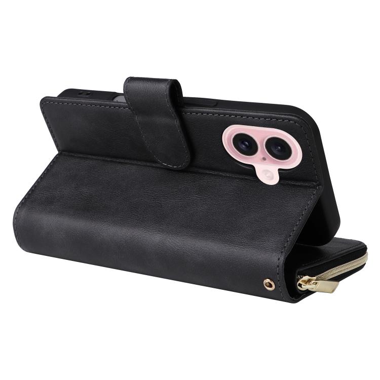 For iPhone 17 9 Card Slots Zipper Wallet Bag Leather Phone Case