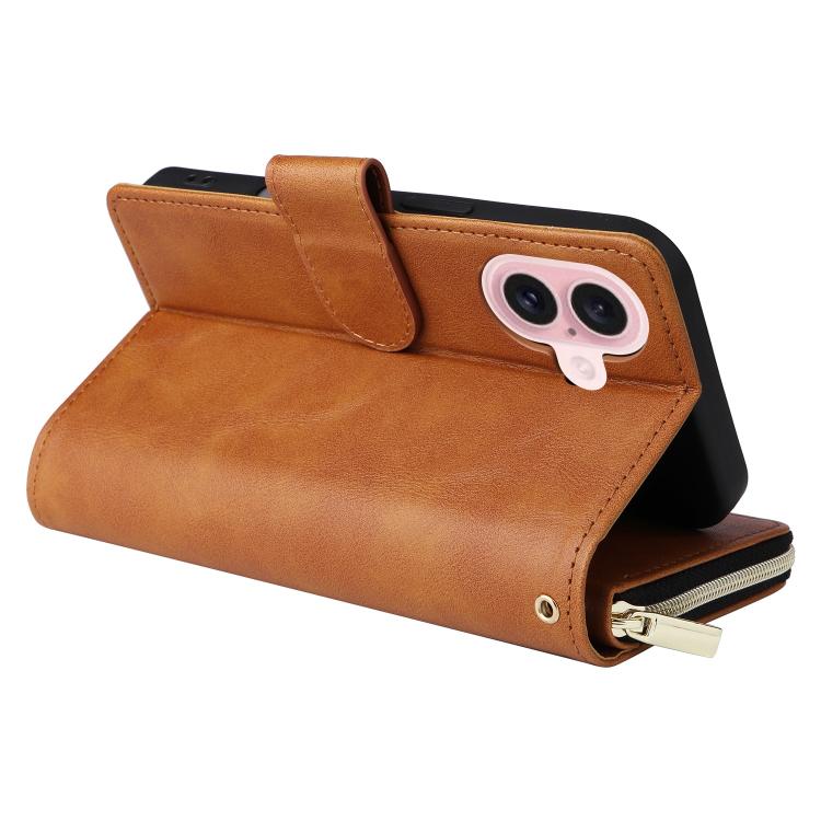 For iPhone 17 9 Card Slots Zipper Wallet Bag Leather Phone Case