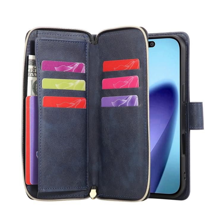 For iPhone Air 9 Card Slots Zipper Wallet Bag Leather Phone Case