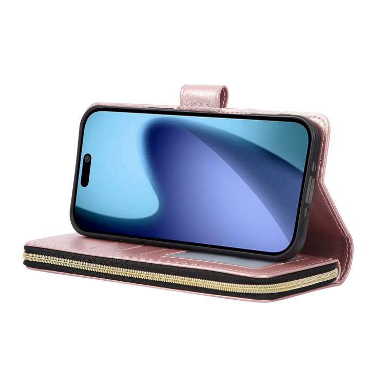 For iPhone Air 9 Card Slots Zipper Wallet Bag Leather Phone Case