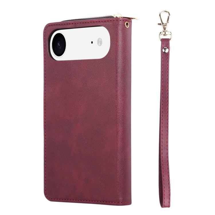 For iPhone Air 9 Card Slots Zipper Wallet Bag Leather Phone Case
