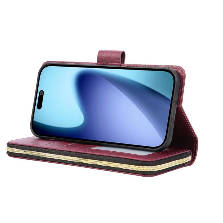 For iPhone Air 9 Card Slots Zipper Wallet Bag Leather Phone Case