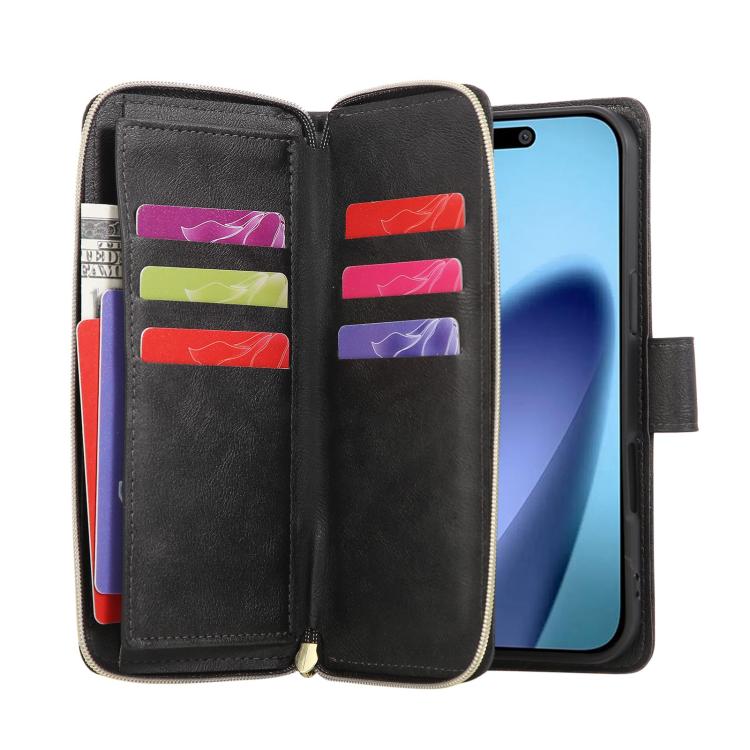 For iPhone Air 9 Card Slots Zipper Wallet Bag Leather Phone Case