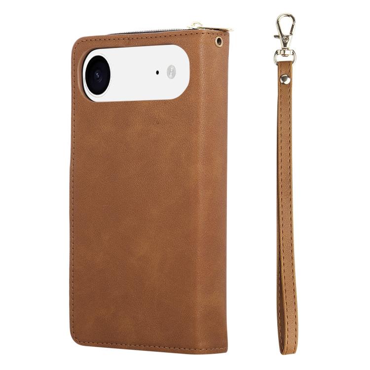 For iPhone Air 9 Card Slots Zipper Wallet Bag Leather Phone Case