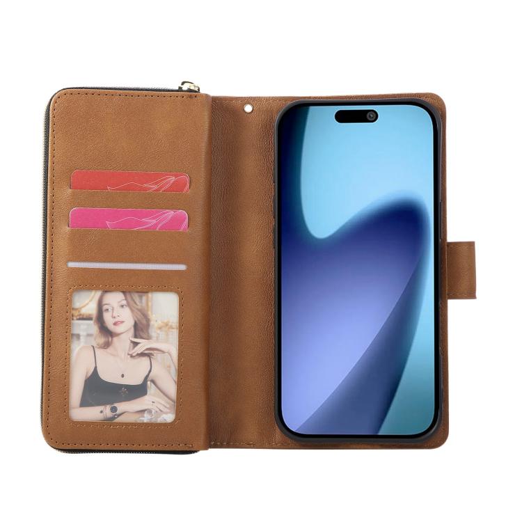 For iPhone Air 9 Card Slots Zipper Wallet Bag Leather Phone Case