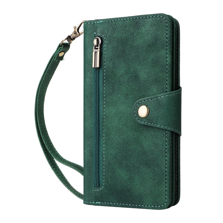 For iPhone 16 Rivet Buckle 9 Cards Three Fold Leather Phone Case