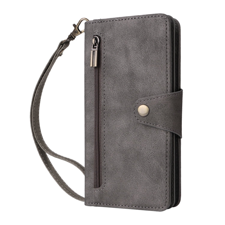 For iPhone 16 Rivet Buckle 9 Cards Three Fold Leather Phone Case