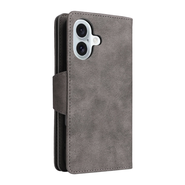 For iPhone 16 Rivet Buckle 9 Cards Three Fold Leather Phone Case