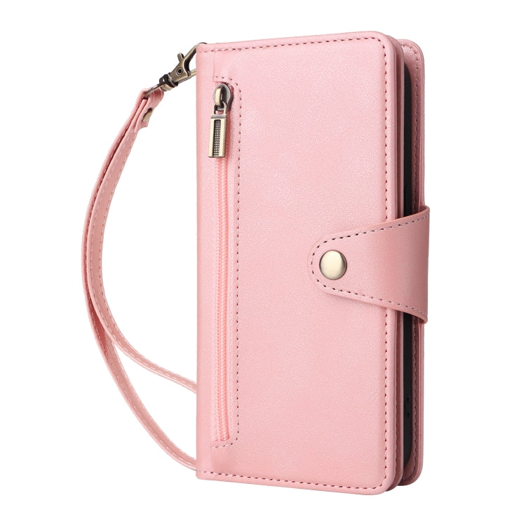 For iPhone 16 Pro Rivet Buckle 9 Cards Three Fold Leather Phone Case