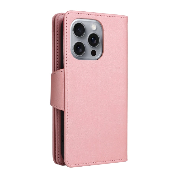 For iPhone 16 Pro Rivet Buckle 9 Cards Three Fold Leather Phone Case