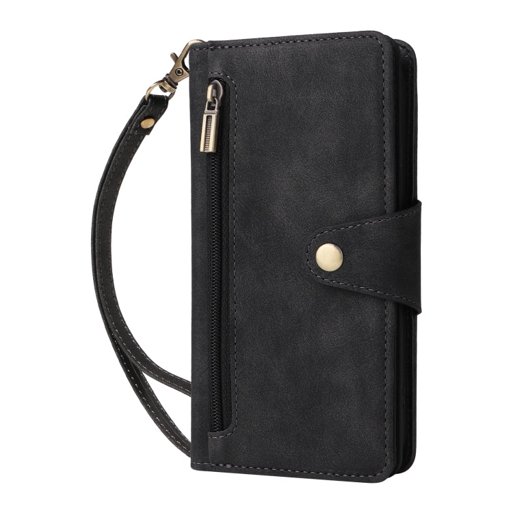 For iPhone 16 Pro Rivet Buckle 9 Cards Three Fold Leather Phone Case