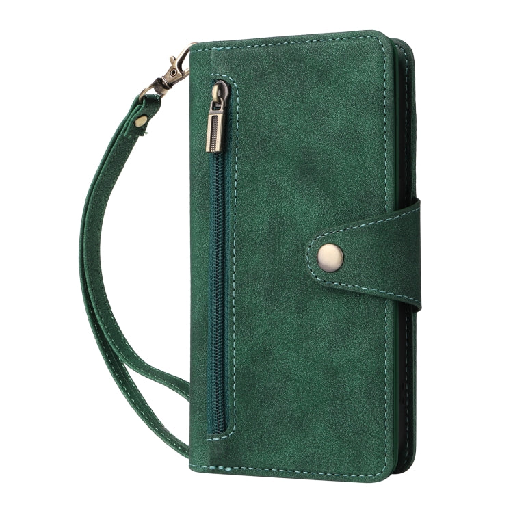 For iPhone 16 Pro Rivet Buckle 9 Cards Three Fold Leather Phone Case