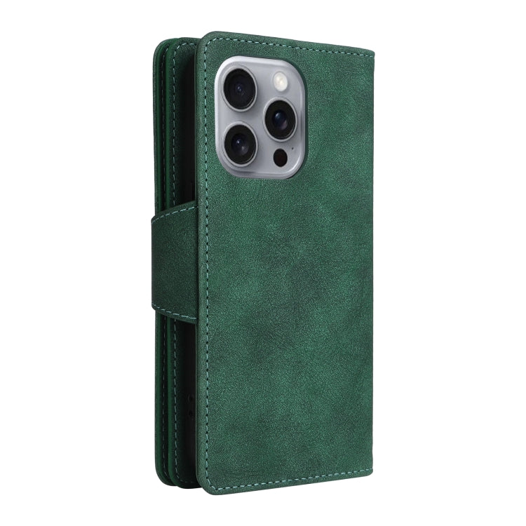 For iPhone 16 Pro Rivet Buckle 9 Cards Three Fold Leather Phone Case
