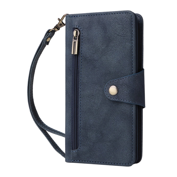 For iPhone 16 Pro Rivet Buckle 9 Cards Three Fold Leather Phone Case