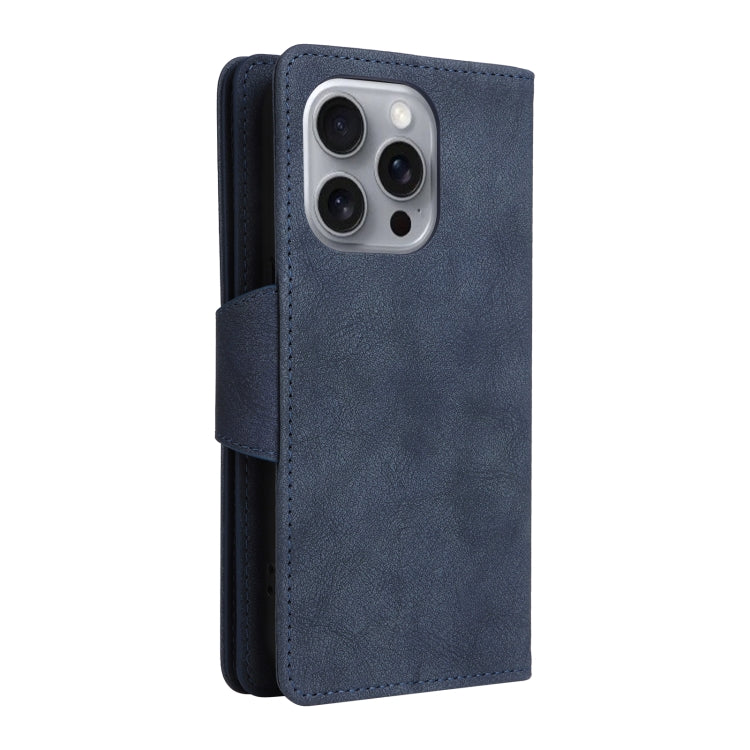 For iPhone 16 Pro Rivet Buckle 9 Cards Three Fold Leather Phone Case
