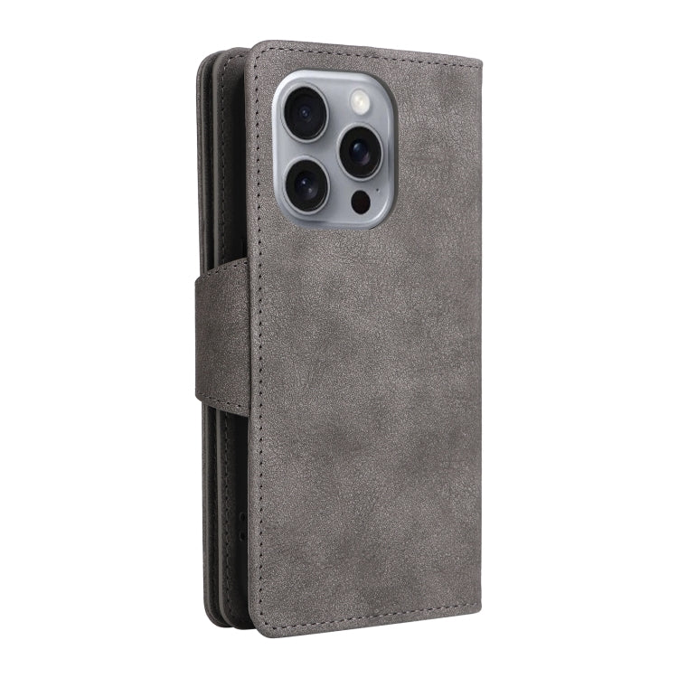 For iPhone 16 Pro Rivet Buckle 9 Cards Three Fold Leather Phone Case