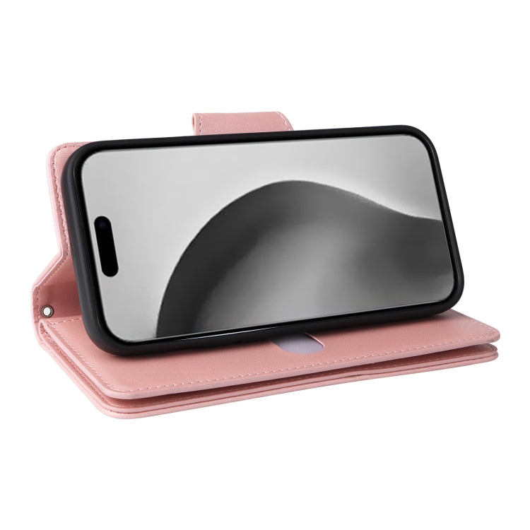 For iPhone 16 Pro Max Rivet Buckle 9 Cards Three Fold Leather Phone Case