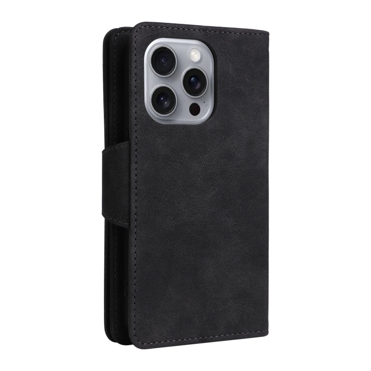 For iPhone 16 Pro Max Rivet Buckle 9 Cards Three Fold Leather Phone Case
