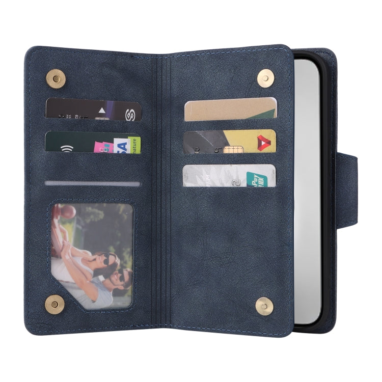 For iPhone 16 Pro Max Rivet Buckle 9 Cards Three Fold Leather Phone Case