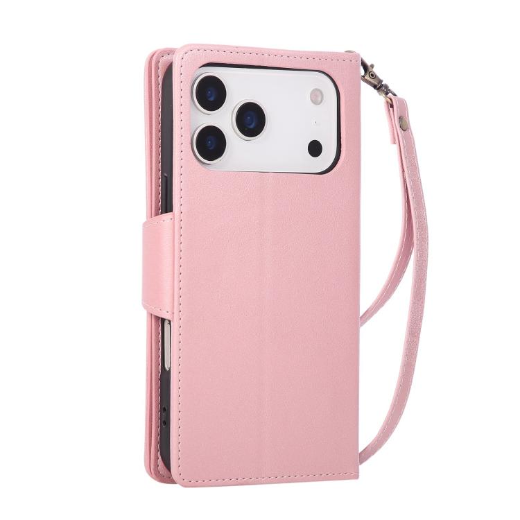 For iPhone 17 Pro Max Rivet Buckle 9 Cards Three Fold Leather Phone Case