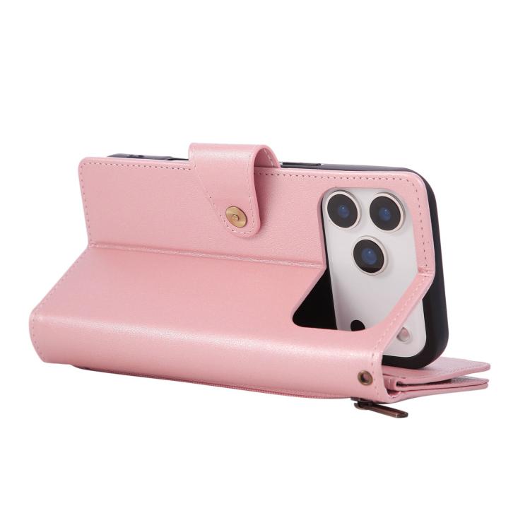 For iPhone 17 Pro Max Rivet Buckle 9 Cards Three Fold Leather Phone Case