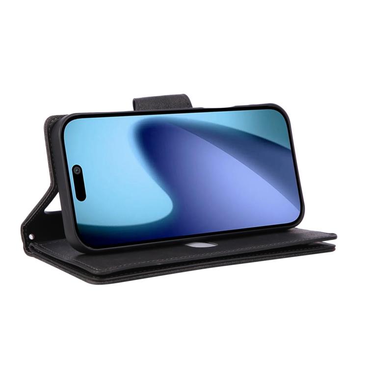 For iPhone 17 Pro Max Rivet Buckle 9 Cards Three Fold Leather Phone Case