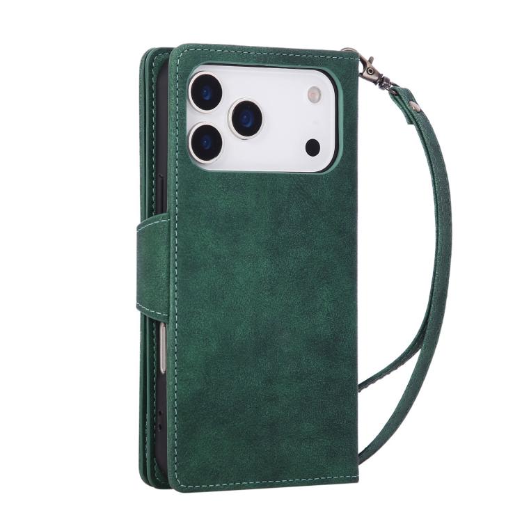 For iPhone 17 Pro Max Rivet Buckle 9 Cards Three Fold Leather Phone Case
