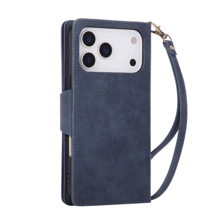 For iPhone 17 Pro Max Rivet Buckle 9 Cards Three Fold Leather Phone Case