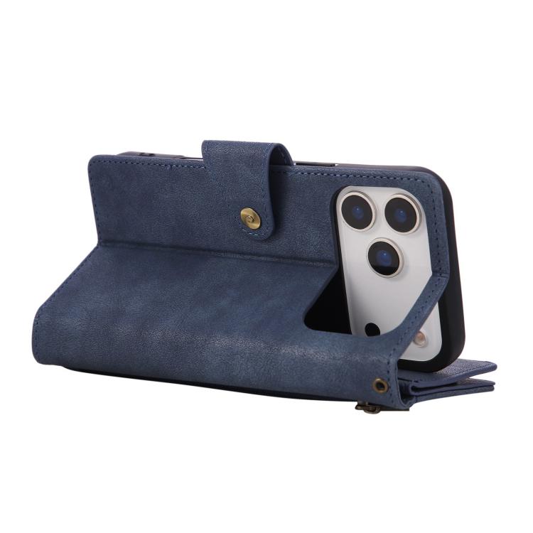 For iPhone 17 Pro Max Rivet Buckle 9 Cards Three Fold Leather Phone Case