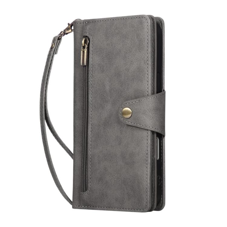 For iPhone 17 Pro Max Rivet Buckle 9 Cards Three Fold Leather Phone Case
