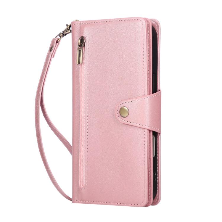 For iPhone 17 Pro Rivet Buckle 9 Cards Three Fold Leather Phone Case
