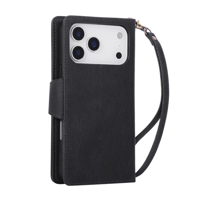 For iPhone 17 Pro Rivet Buckle 9 Cards Three Fold Leather Phone Case