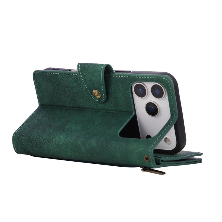 For iPhone 17 Pro Rivet Buckle 9 Cards Three Fold Leather Phone Case