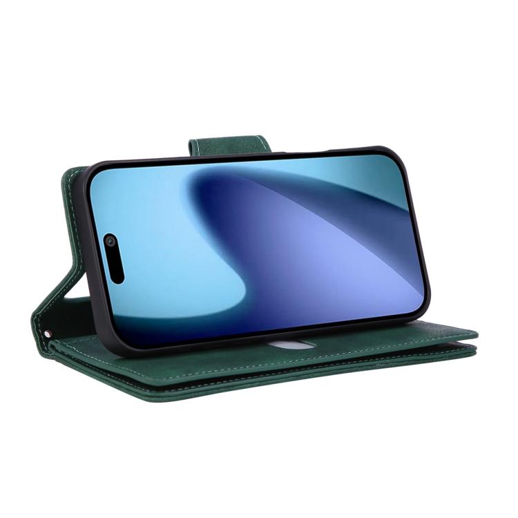 For iPhone 17 Pro Rivet Buckle 9 Cards Three Fold Leather Phone Case