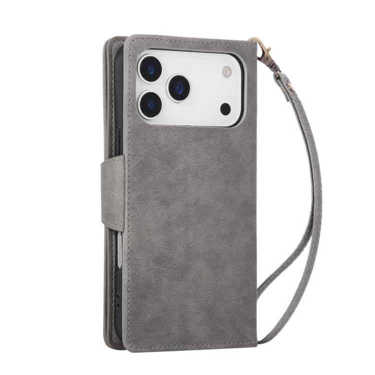 For iPhone 17 Pro Rivet Buckle 9 Cards Three Fold Leather Phone Case