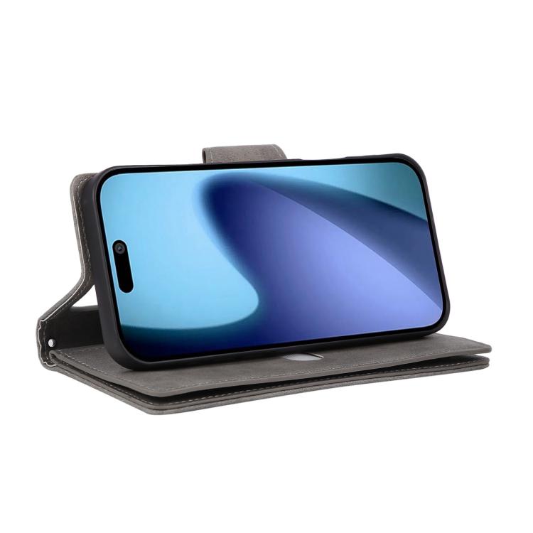 For iPhone 17 Pro Rivet Buckle 9 Cards Three Fold Leather Phone Case