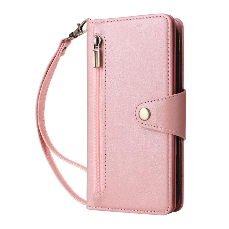 For iPhone 17 Rivet Buckle 9 Cards Three Fold Leather Phone Case
