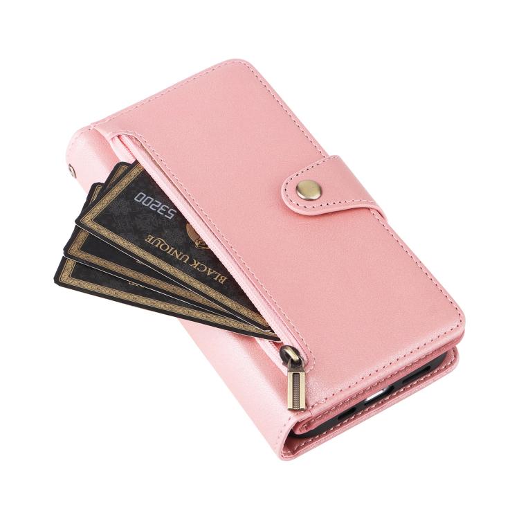 For iPhone 17 Rivet Buckle 9 Cards Three Fold Leather Phone Case
