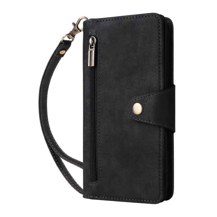 For iPhone 17 Rivet Buckle 9 Cards Three Fold Leather Phone Case