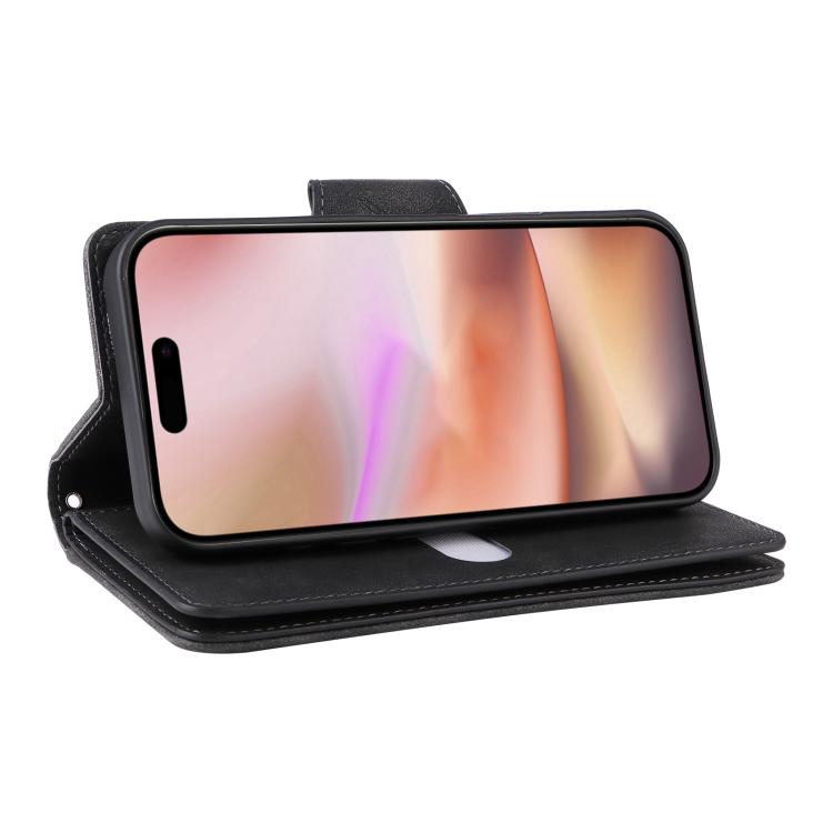 For iPhone 17 Rivet Buckle 9 Cards Three Fold Leather Phone Case