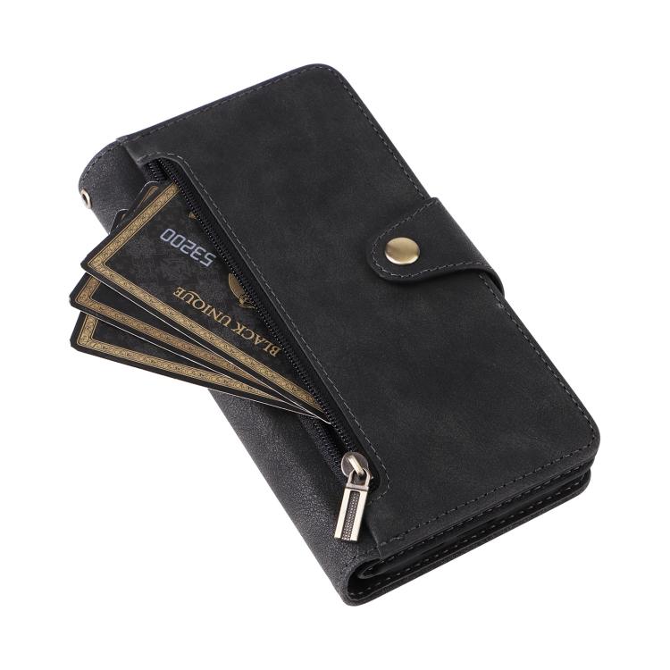 For iPhone 17 Rivet Buckle 9 Cards Three Fold Leather Phone Case